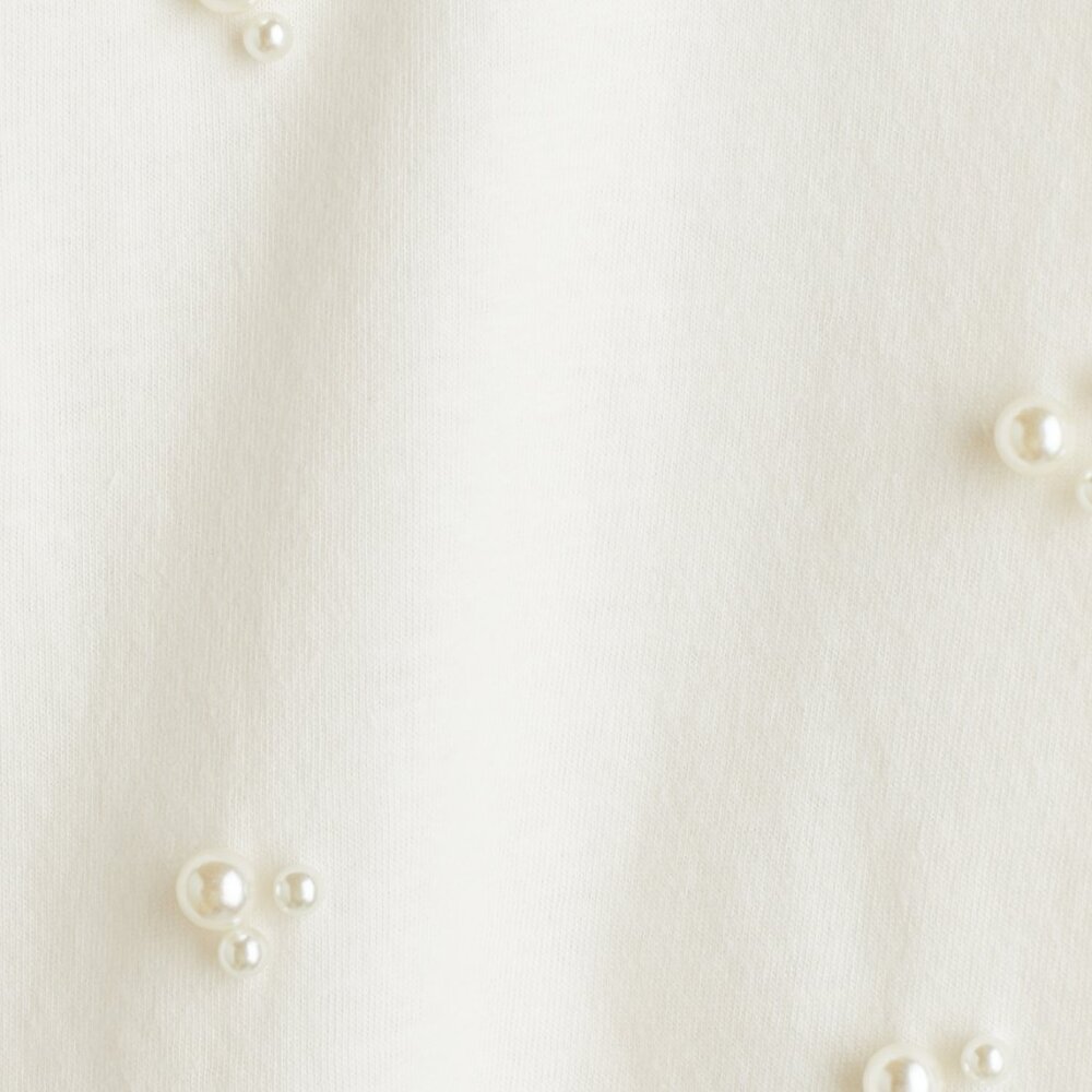 H&M Cotton T-Shirt with pearl embellishments 5T/6 (4-6Y) - Picture 2 of 2